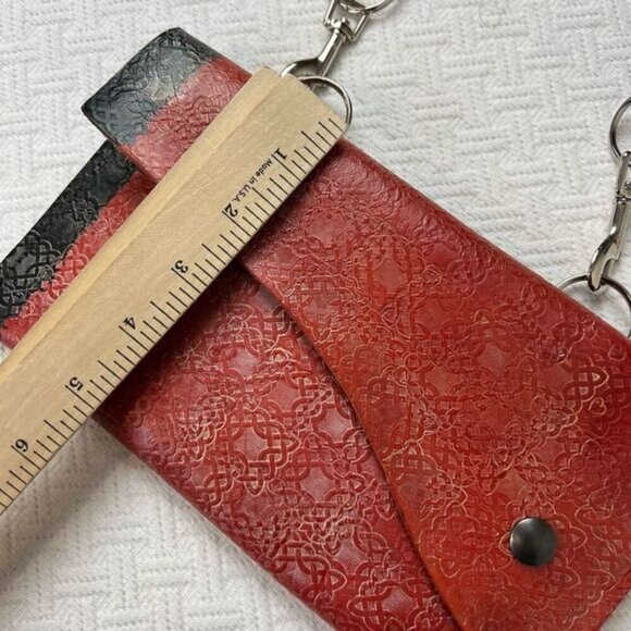 Artisan Vintage Embossed Artsy Leather Purse Crossbody Clutch Bag Red Steampunk - Picture 6 of 12